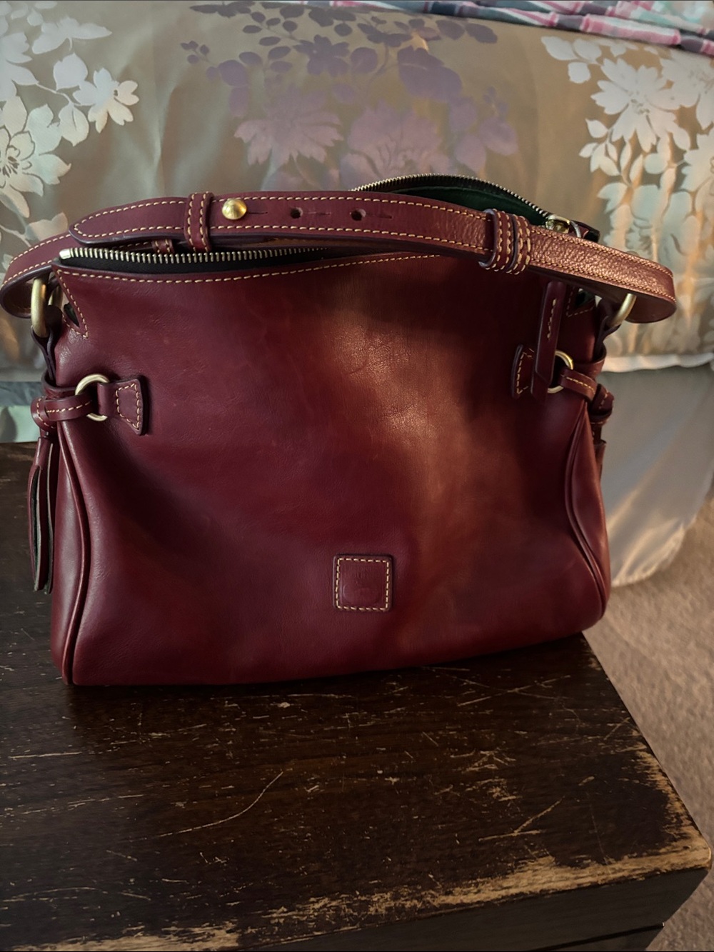 Dooney & Bourke Deep Burgundy Leather Shoulder Bag with Gold Hardware